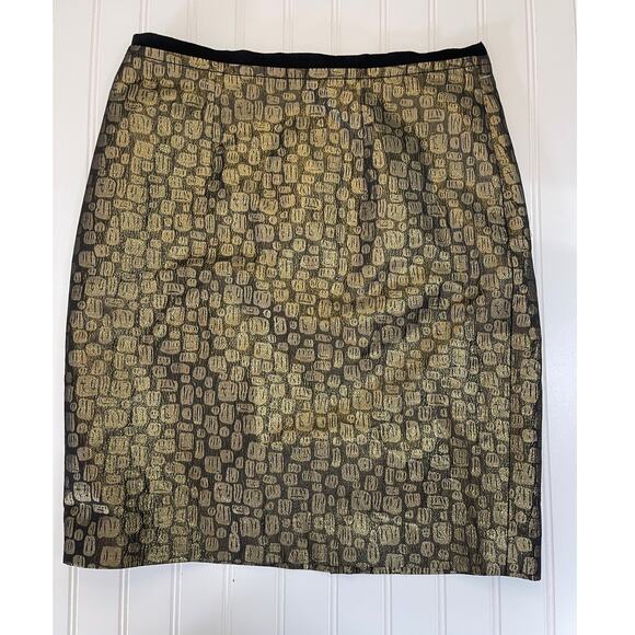 LOFT Ann Taylor Metallic Gold Pencil Skirt Pockets - Size Women's 4 - Picture 1 of 8